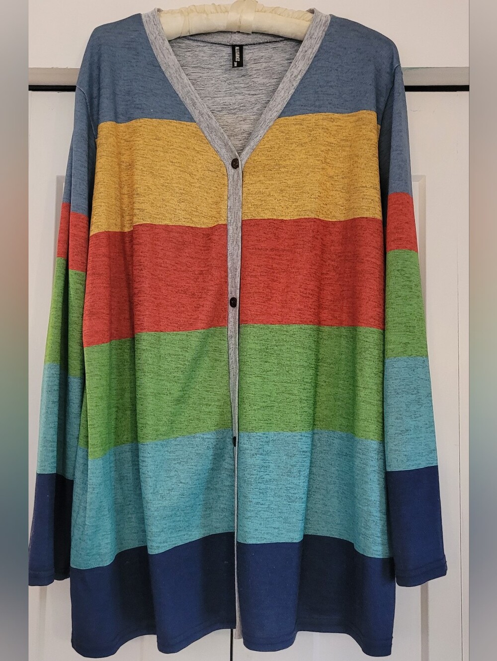 Striped V-Neck Button Cardigan in Blue, Yellow, Red, Green